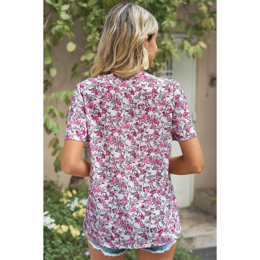 Floral V - Neck Short Sleeve T - Shirt Apparel and Accessories