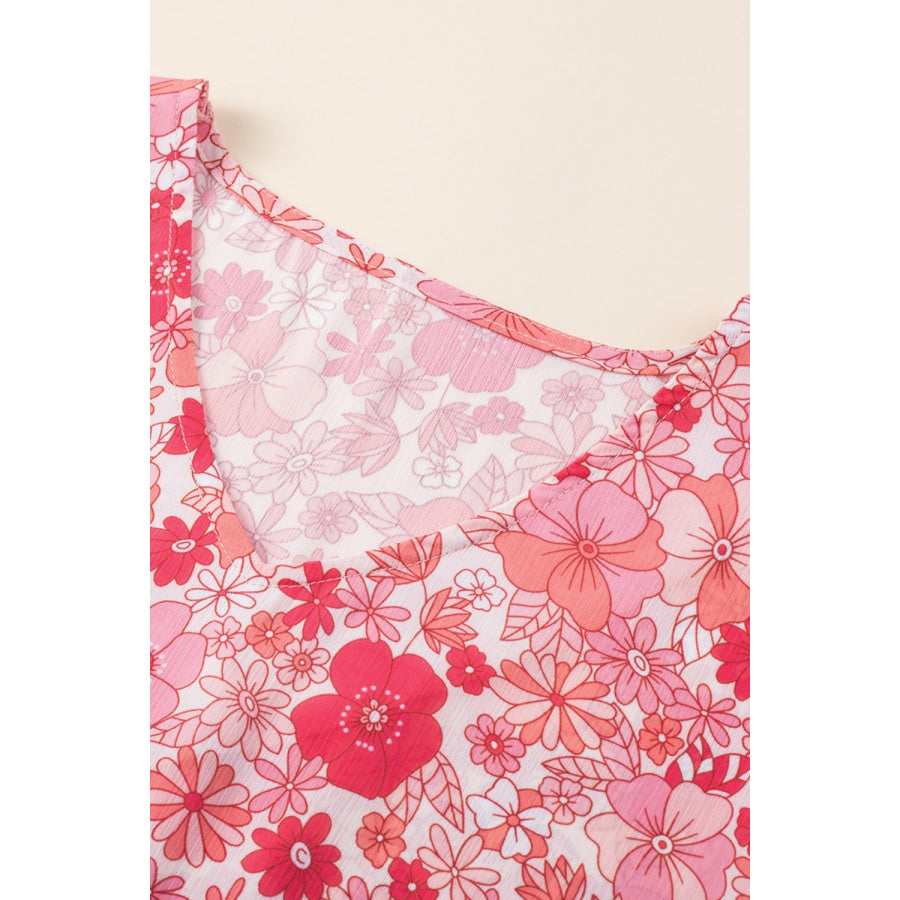 Floral V-Neck Three-Quarter Sleeve Blouse Apparel and Accessories