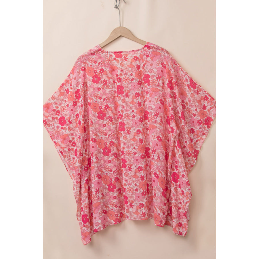 Floral V-Neck Three-Quarter Sleeve Blouse Apparel and Accessories