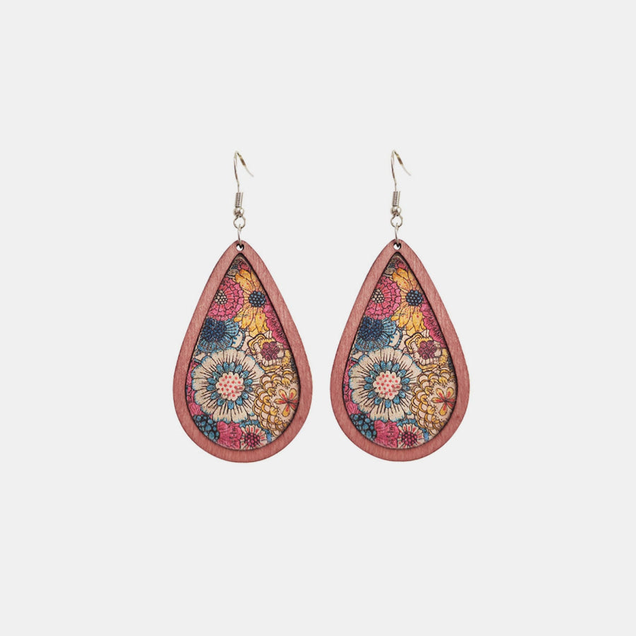 Floral Wood Teardrop Earrings Light Mauve / One Size Apparel and Accessories
