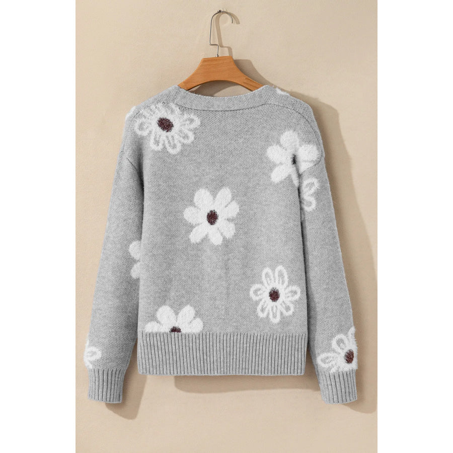 Flower Button Up Long Sleeve Cardigan Apparel and Accessories