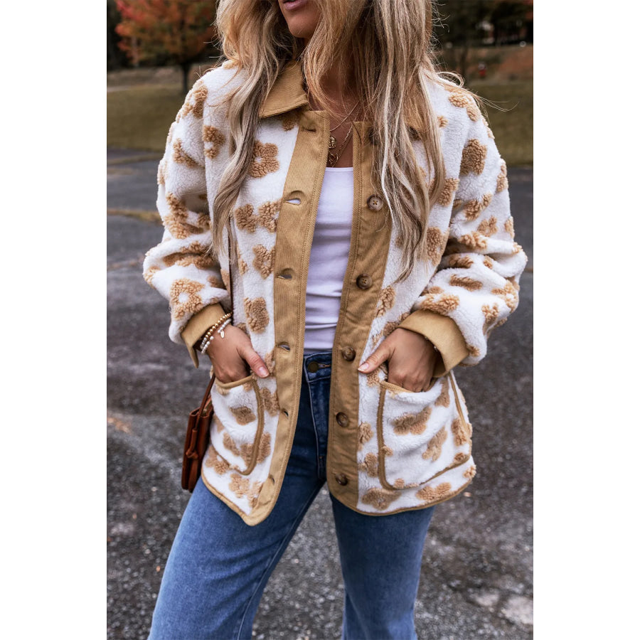 Flower Button Up Long Sleeve Jacket Apparel and Accessories