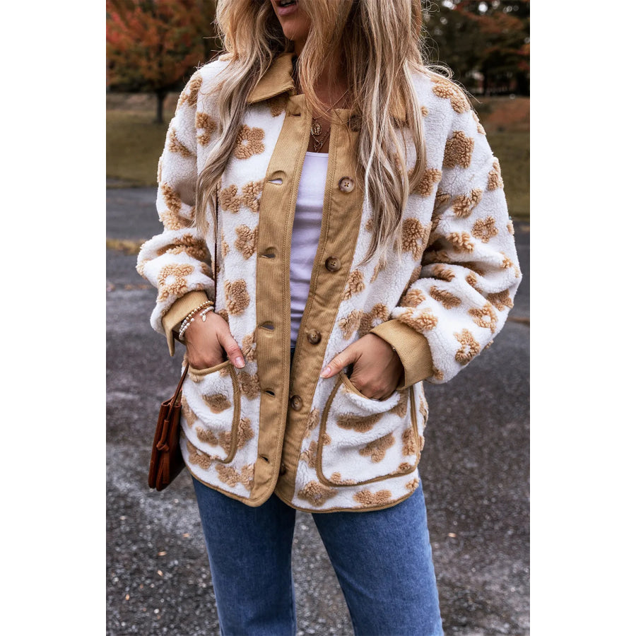 Flower Button Up Long Sleeve Jacket Apparel and Accessories