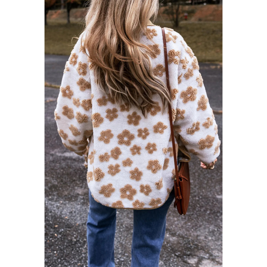 Flower Button Up Long Sleeve Jacket Apparel and Accessories