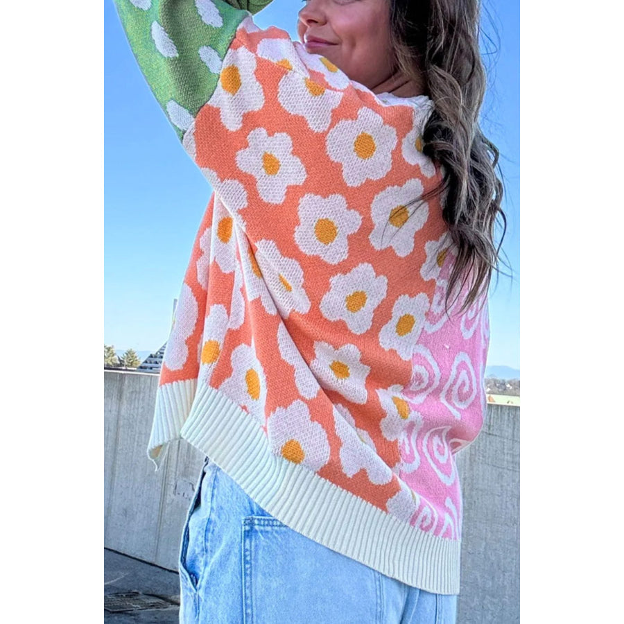 Flower & Dotted Mixed Open Front Cardigan Apparel and Accessories