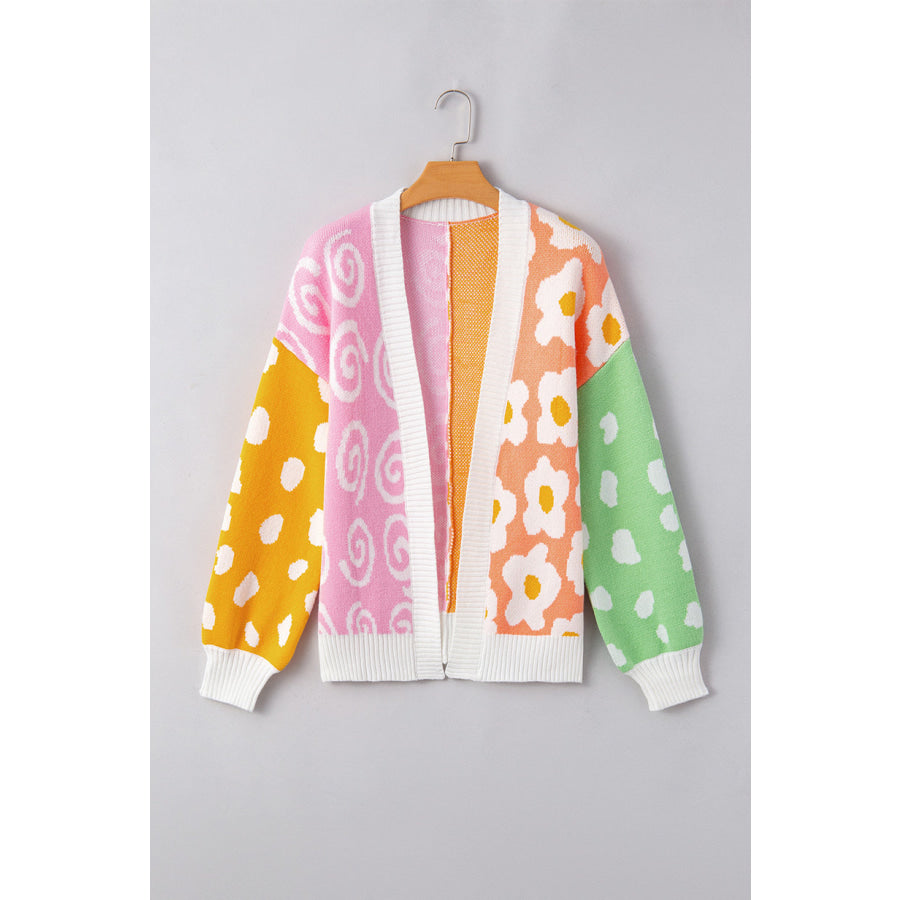 Flower & Dotted Mixed Open Front Cardigan Apparel and Accessories