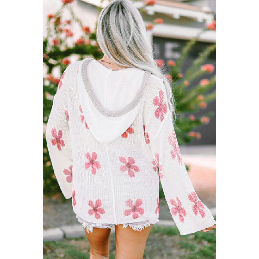Flower Dropped Shoulder Hooded Sweater Apparel and Accessories
