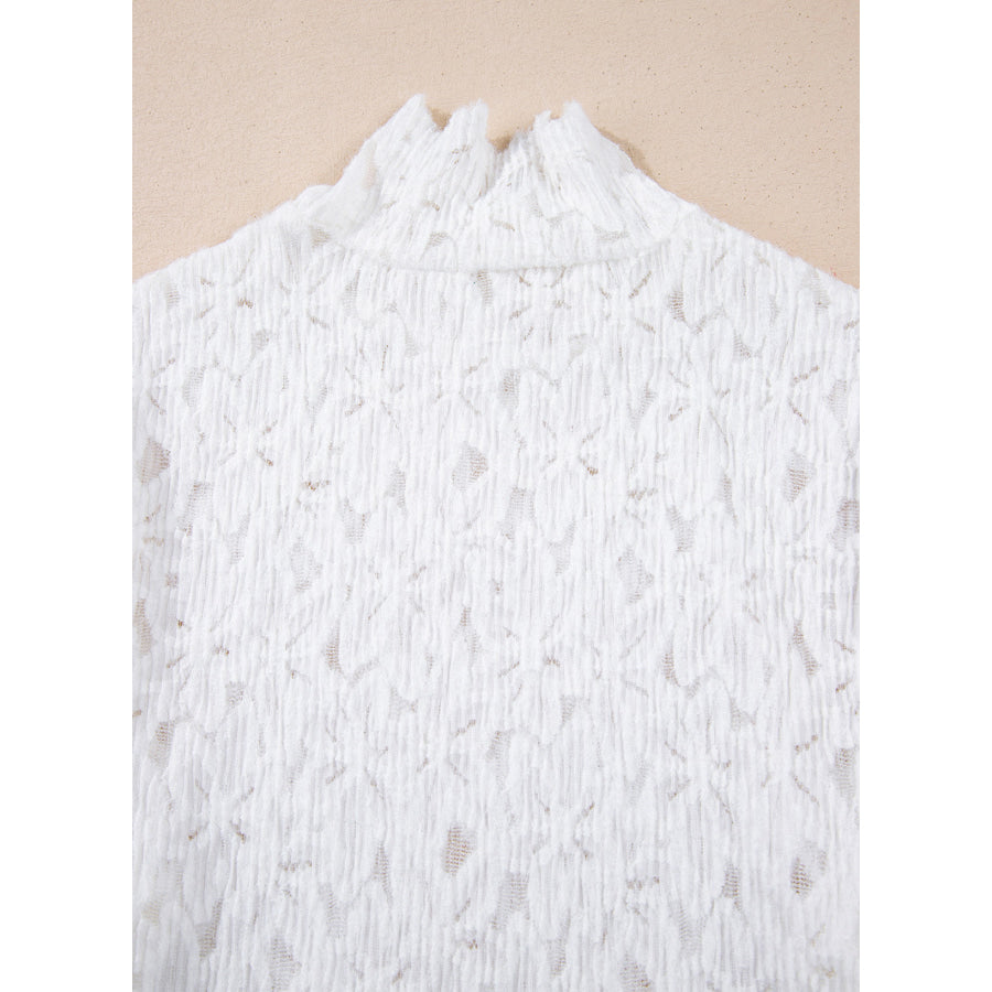 Flower Lace Mock Neck Long Sleeve Top Apparel and Accessories