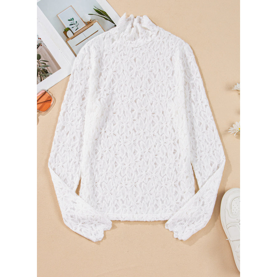 Flower Lace Mock Neck Long Sleeve Top Apparel and Accessories