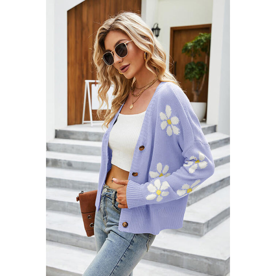 Flower Pattern Button Front Cardigan