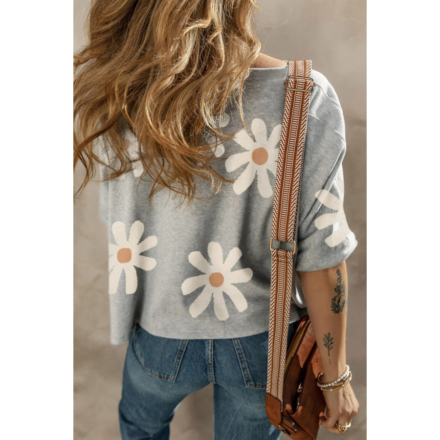 Flower Round Neck Half Sleeve T-Shirt Apparel and Accessories