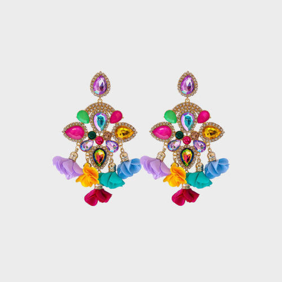 Flower Shape Rhinestone Alloy Dangle Earrings Multicolor / One Size