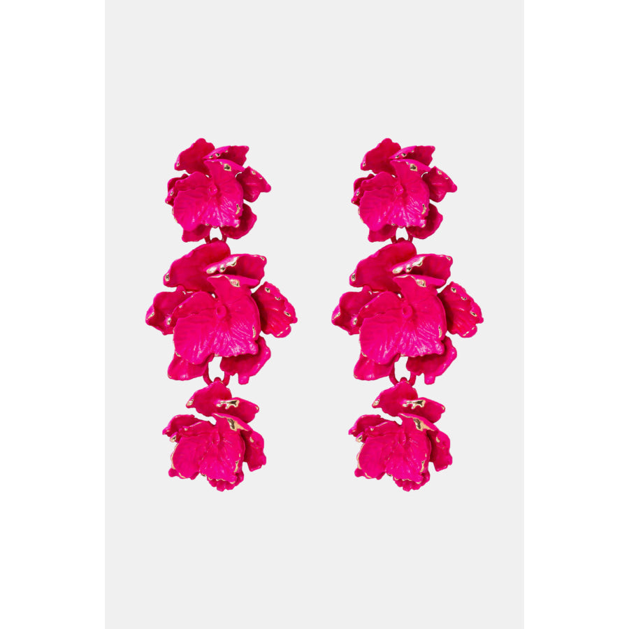 Flower Shape Zinc Alloy Dangle Earrings Hot Pink / One Size