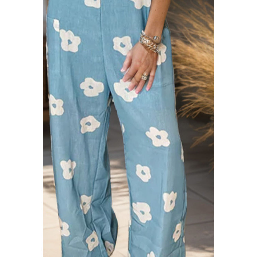 Flower Spaghetti Strap Wide Leg Jumpsuit Apparel and Accessories