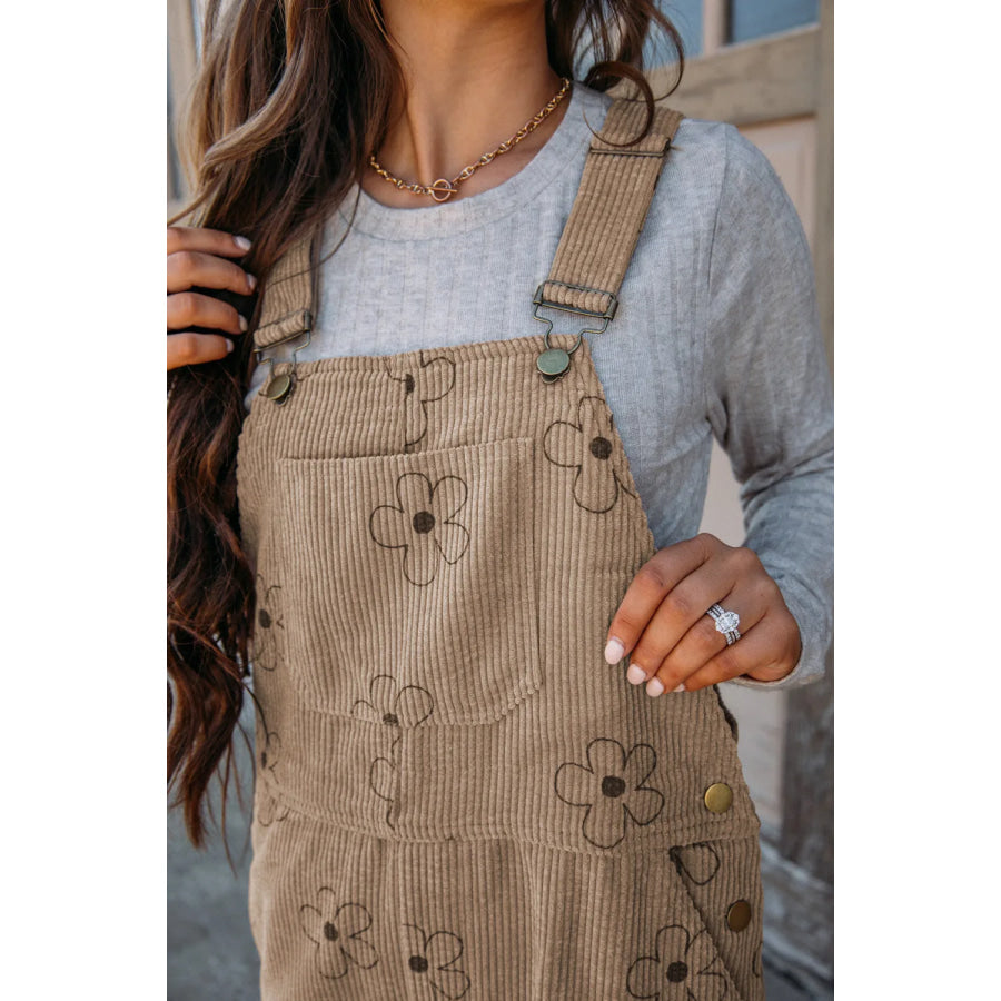Flower Wide Strap Overalls with Pockets Apparel and Accessories