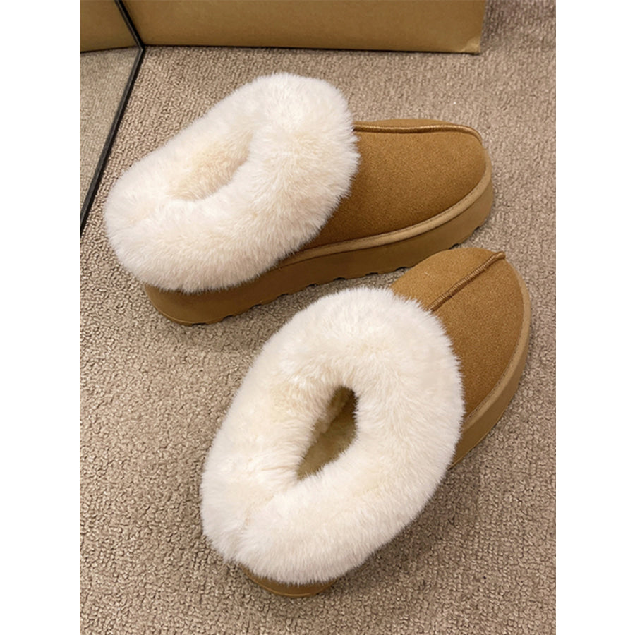 Fluff Trim Round Toe Boots Apparel and Accessories