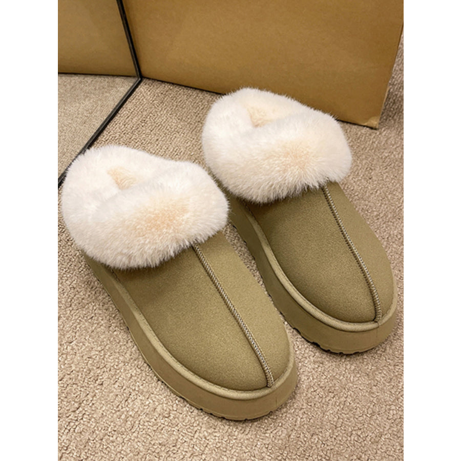 Fluff Trim Round Toe Boots Apparel and Accessories