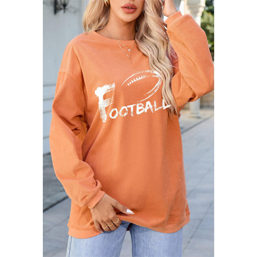 FOOTBALL Round Neck Long Sleeve Sweatshirt Sherbet / S Apparel and Accessories