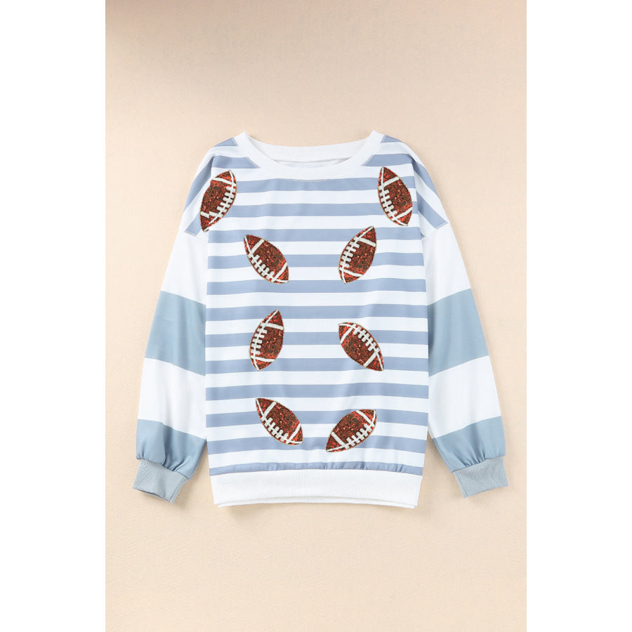 Football Striped Round Neck Long Sleeve Sweatshirt Apparel and Accessories