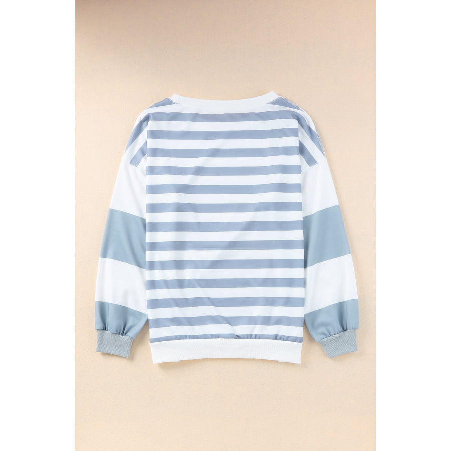 Football Striped Round Neck Long Sleeve Sweatshirt Apparel and Accessories