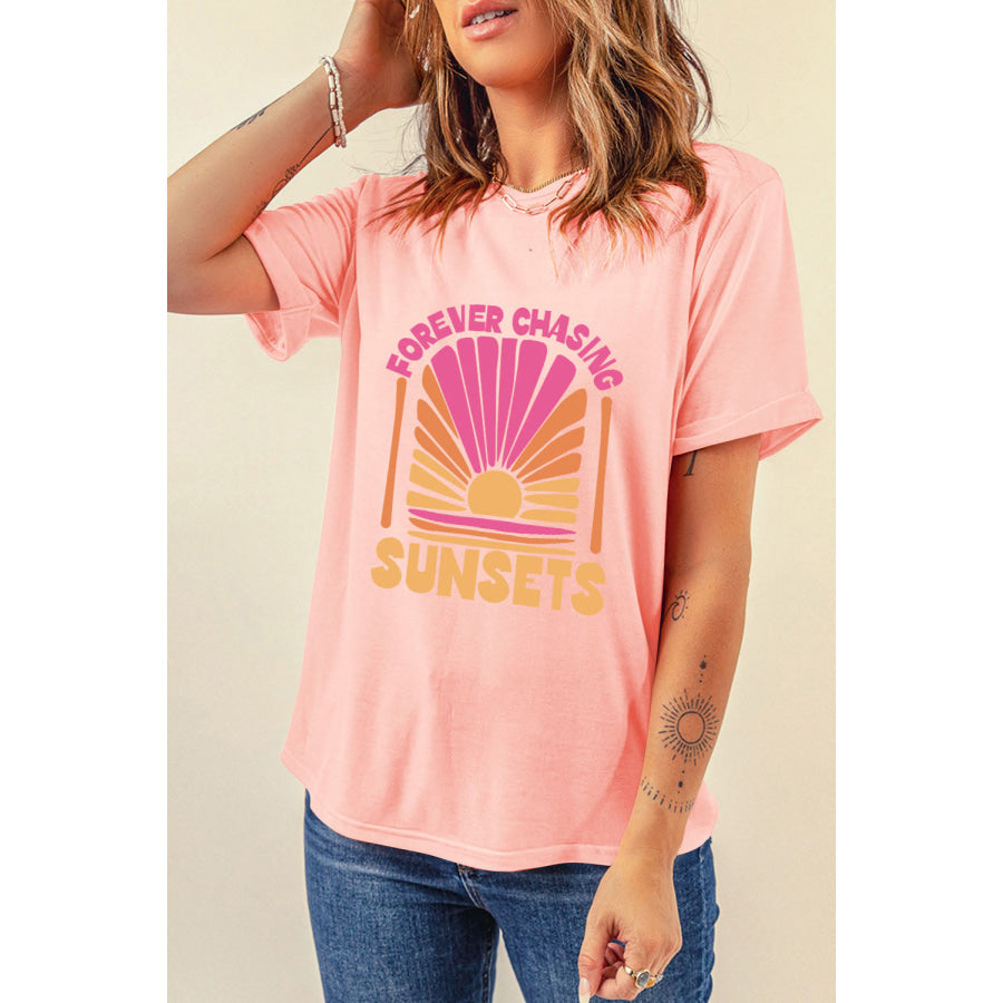 FOREVER CHASING SUNSETS Round Neck T - Shirt Peach / S Apparel and Accessories