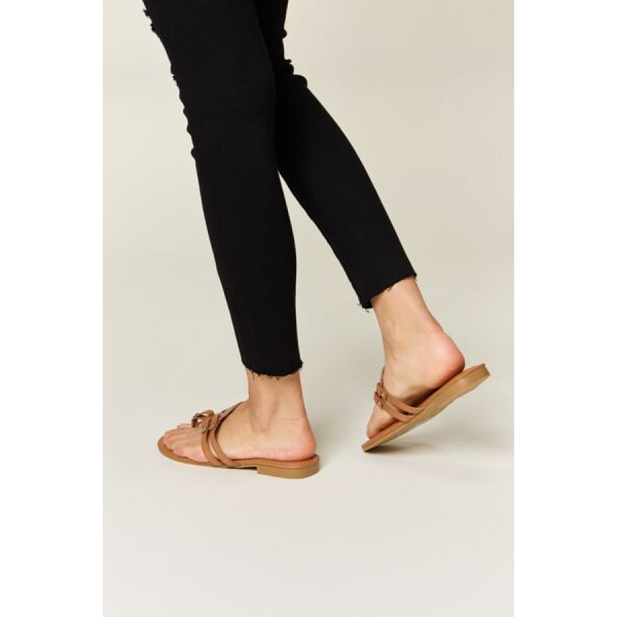 Forever Link Cutout PU Leather Open Toe Sandals TAN / 6 Apparel and Accessories