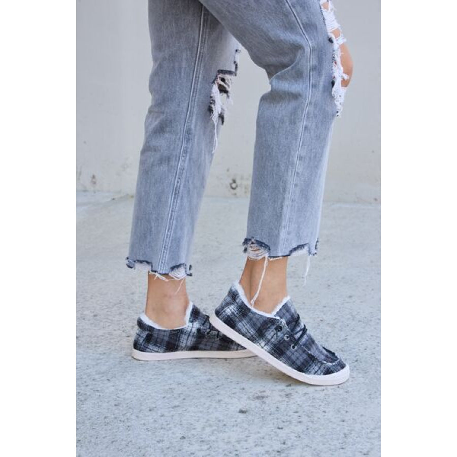 Forever Link Plaid Plush Flat Sneakers Apparel and Accessories