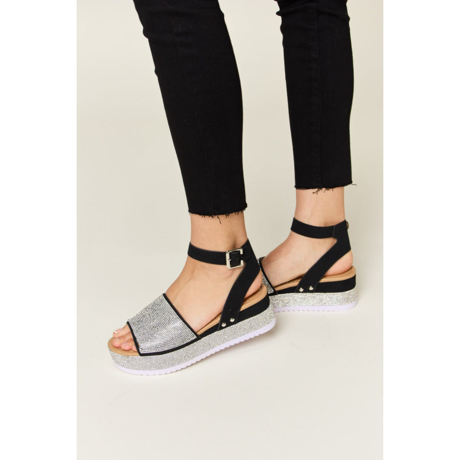 Forever Link Rhinestone Buckle Strappy Wedge Sandals Apparel and Accessories