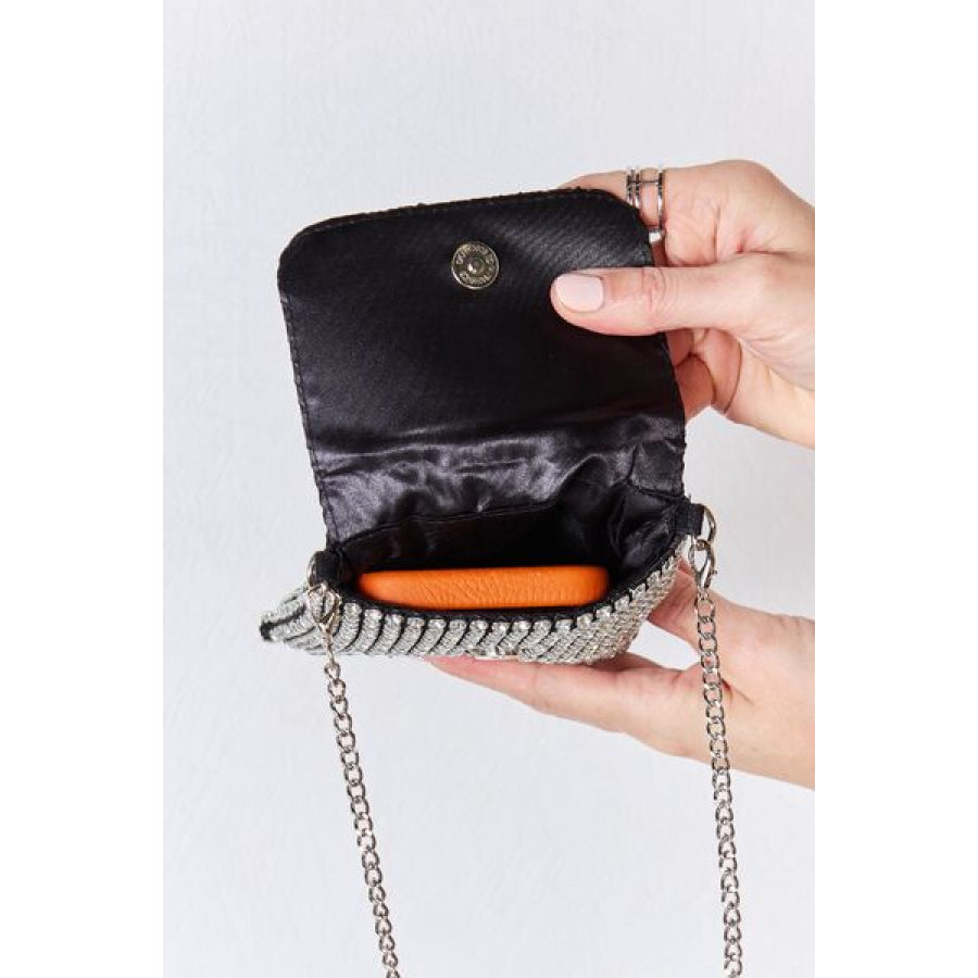 Forever Link Rhinestone Mini Crossbody Bag SILVER / One Size Apparel and Accessories