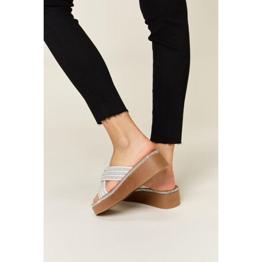 Forever Link Rhinestone Platform Wedge Sandals WHITE / 6 Apparel and Accessories