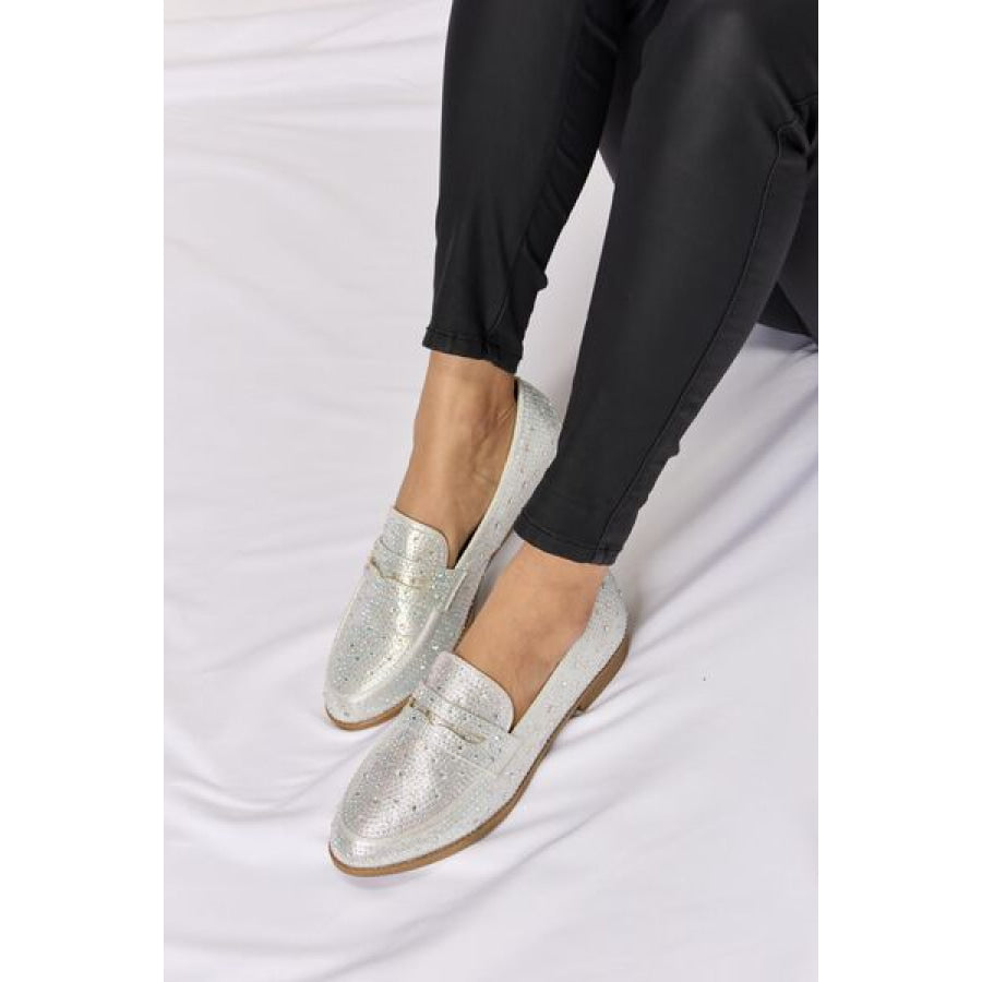 Forever Link Rhinestone Point Toe Loafers SILVER / 6 Apparel and Accessories