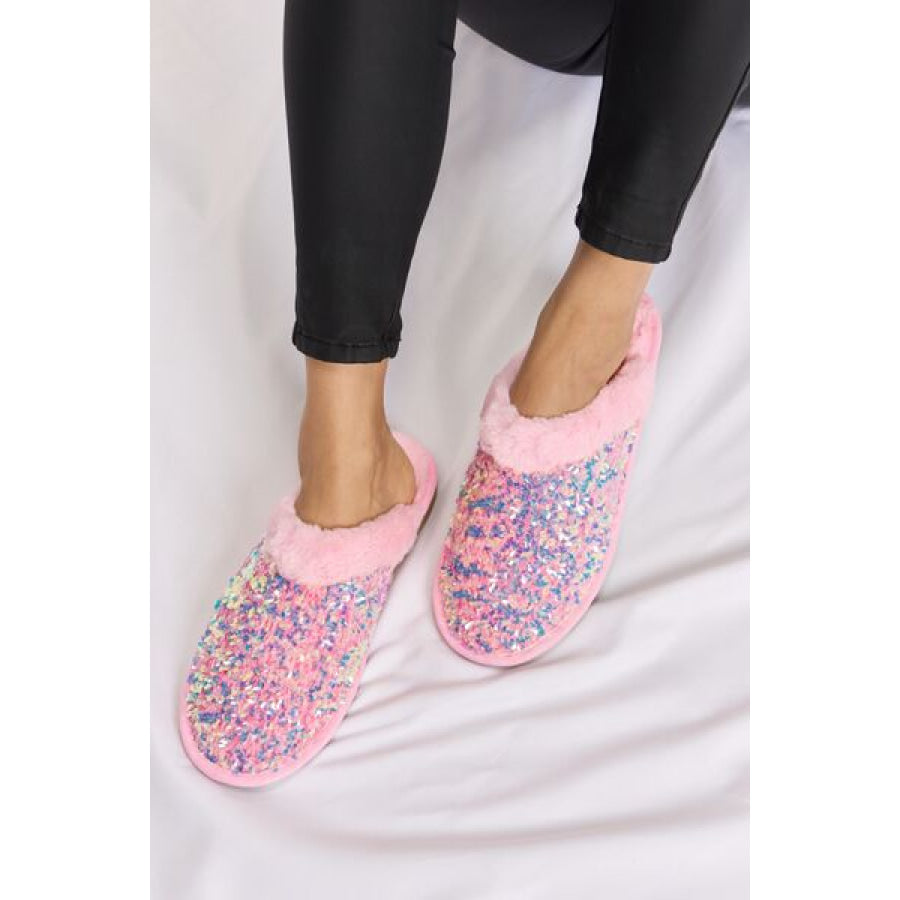 Forever Link Sequin Plush Round Toe Slippers PINK / 5 Apparel and Accessories