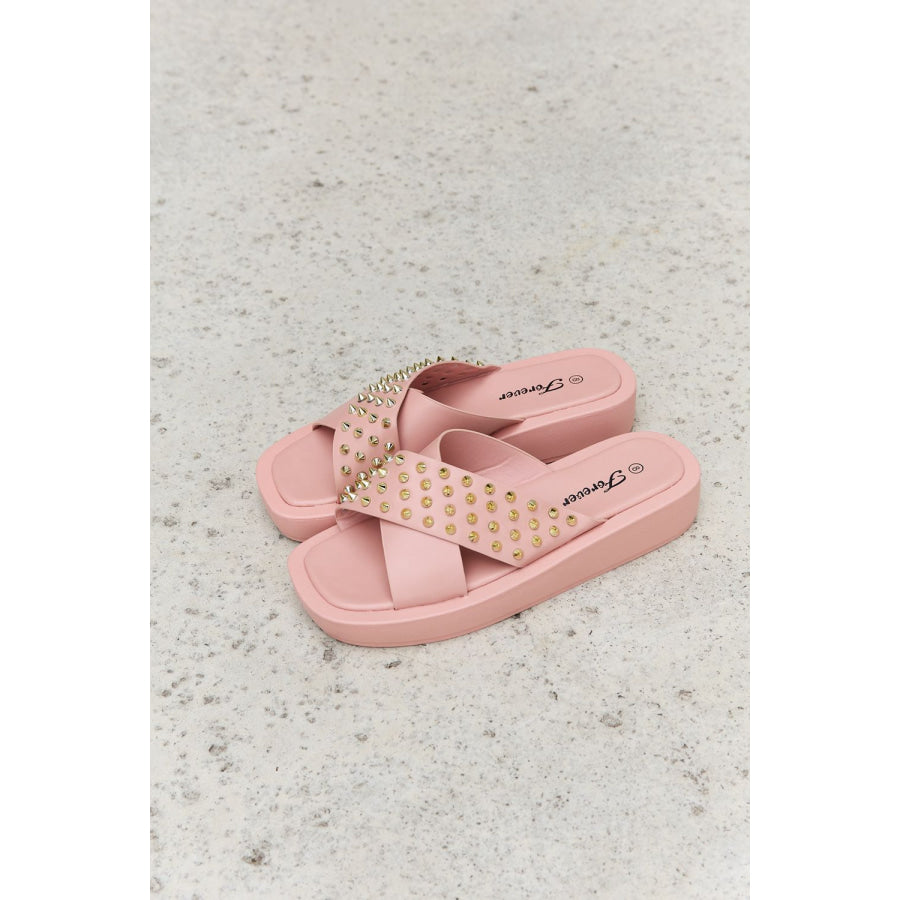 Forever Link Studded Cross Strap Sandals in Blush