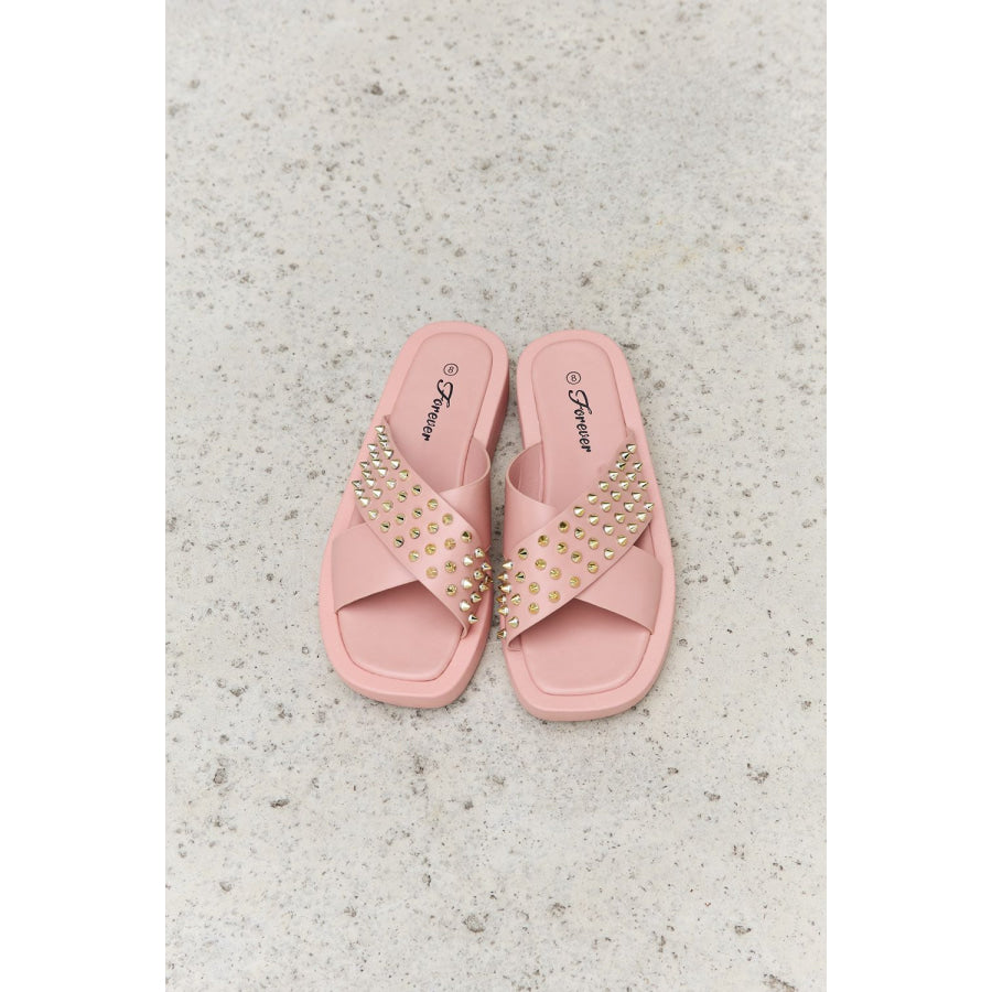 Forever Link Studded Cross Strap Sandals in Blush
