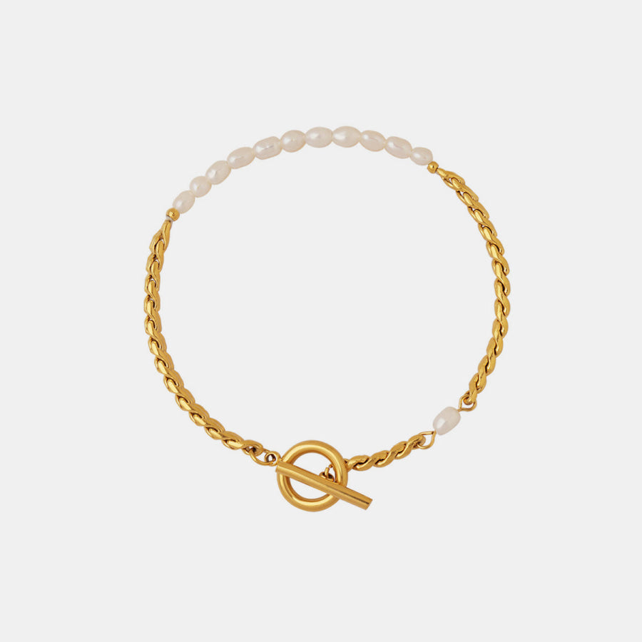 Freshwater Pearl Titanium Steel Bracelet Gold / One Size Apparel and Accessories