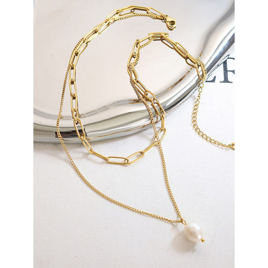 Freshwater Pearl Titanium Steel Double-Layered Necklace Apparel and Accessories