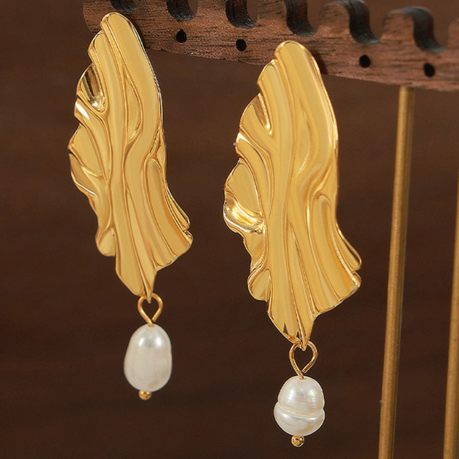 Freshwater Pearl Titanium Steel Earrings Gold / One Size Apparel and Accessories