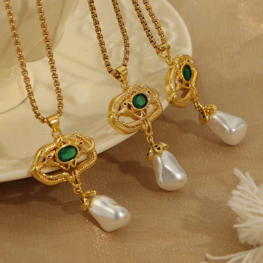 Freshwater Pearl Titanium Steel Geometric Necklace Gold / One Size Apparel and Accessories