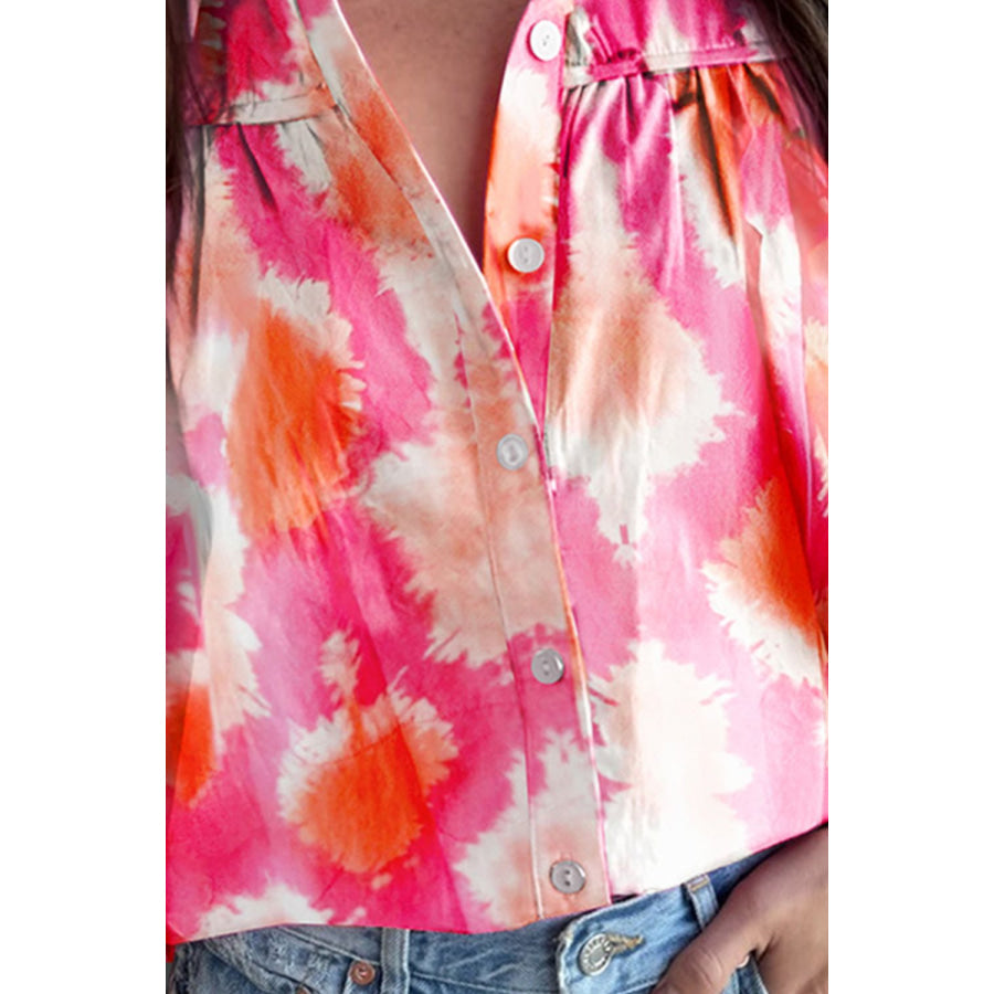 Frill Contrast Print Collared Neck Half Sleeve Shirt Shirts & Tops