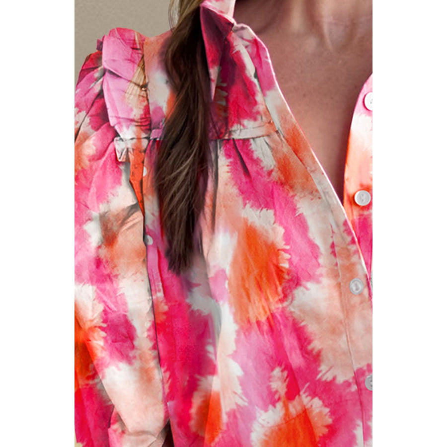 Frill Contrast Print Collared Neck Half Sleeve Shirt Shirts & Tops
