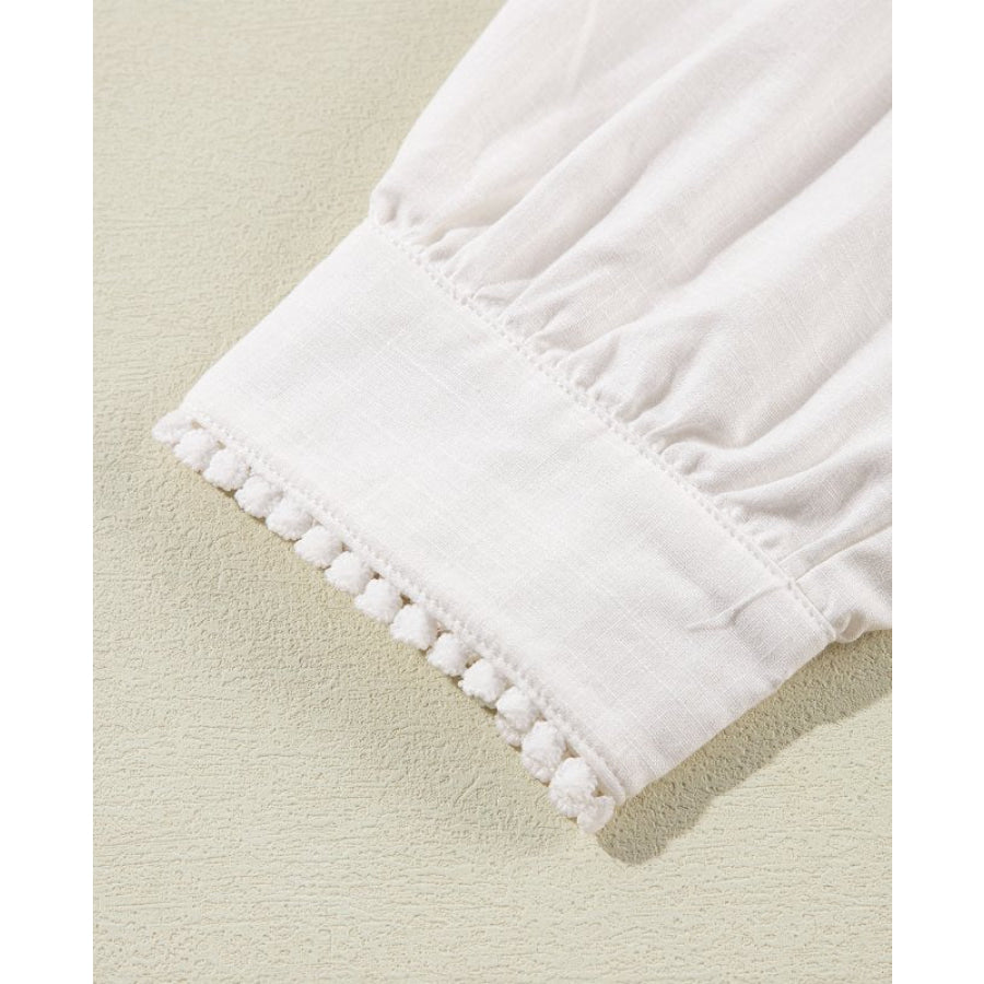 Frill Floral Embroidered Sleeve Shirt Apparel and Accessories