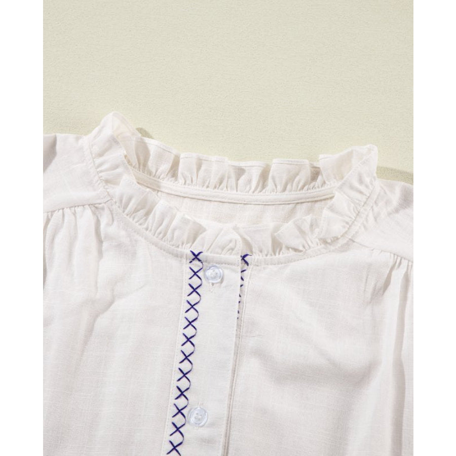 Frill Floral Embroidered Sleeve Shirt Apparel and Accessories