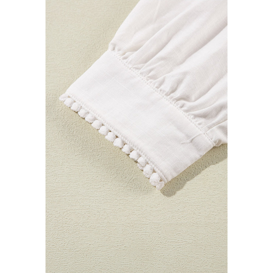 Frill Floral Embroidered Sleeve Shirt Apparel and Accessories