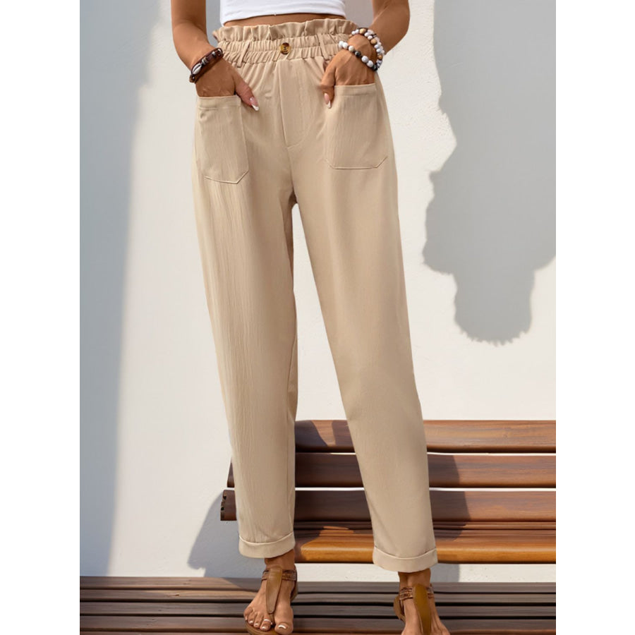 Frill High Waist Pants with Pockets Apparel and Accessories