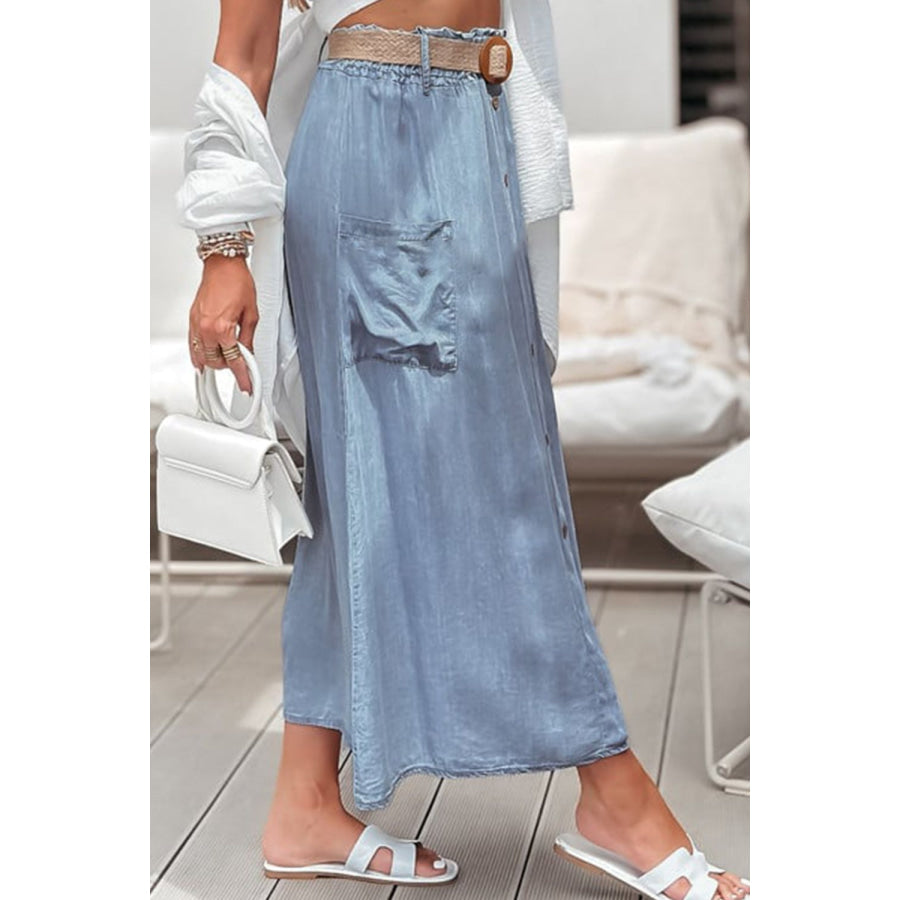 Frill Midi Skirt with Pockets Light Blue / S Apparel and Accessories