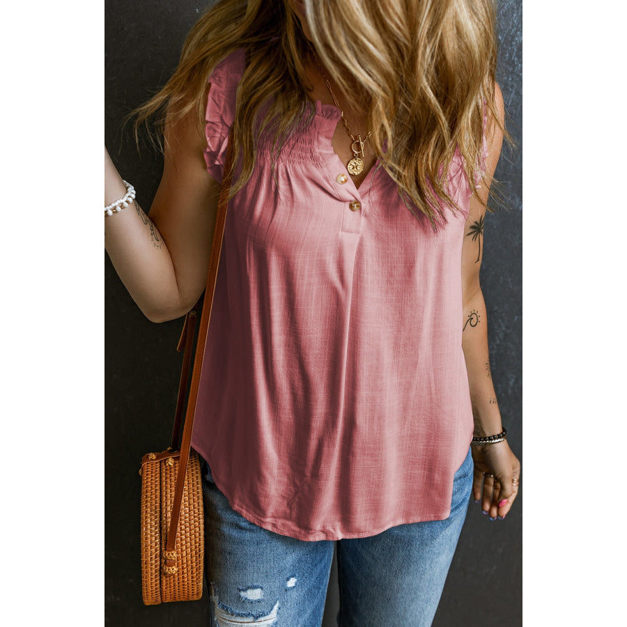 Frill Notched Sleeveless Tank Shirts & Tops