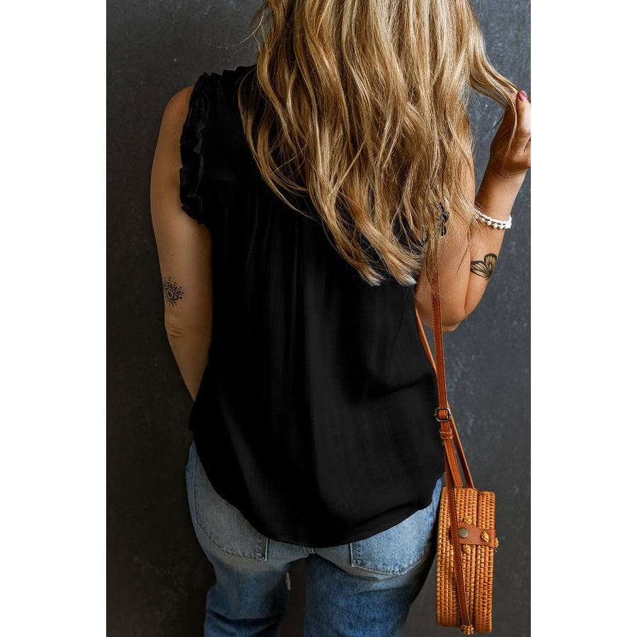 Frill Notched Sleeveless Tank Shirts & Tops