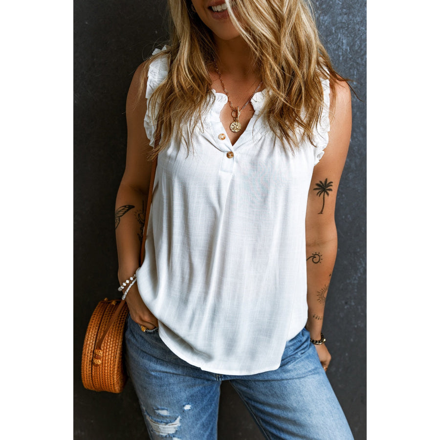 Frill Notched Sleeveless Tank White / XL Shirts & Tops