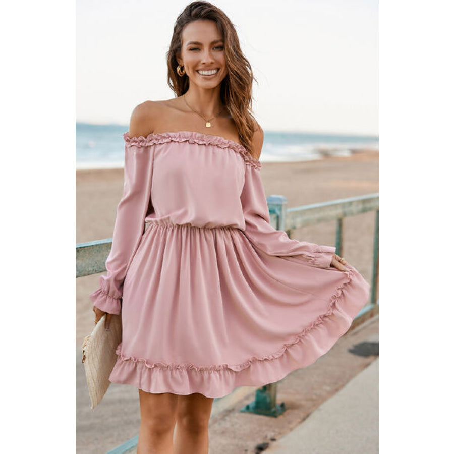 Frill Off-Shoulder Flounce Sleeve Dress Clothing