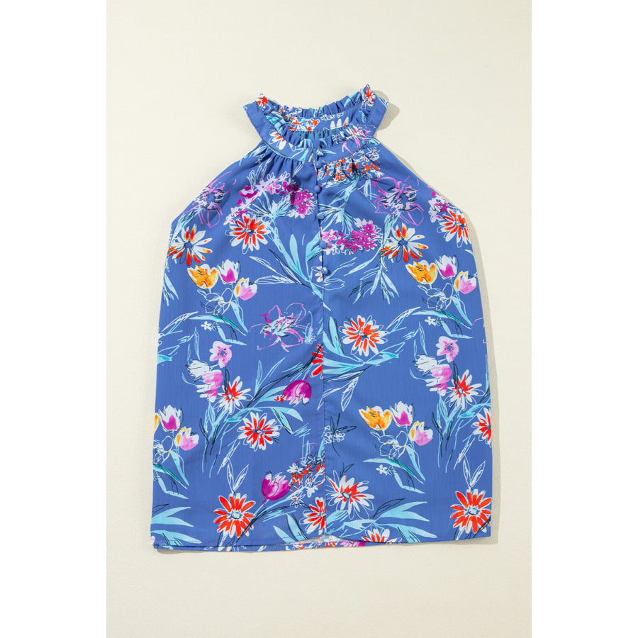 Frill Printed Grecian Tank Dusty Blue / M Apparel and Accessories